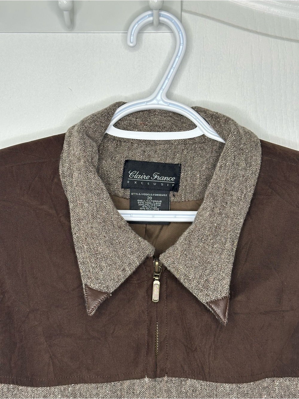 Vintage Claire France Wool Silk Blend Jacket Colorblock Chic Grandpacore Brown - Picture 2 of 8
